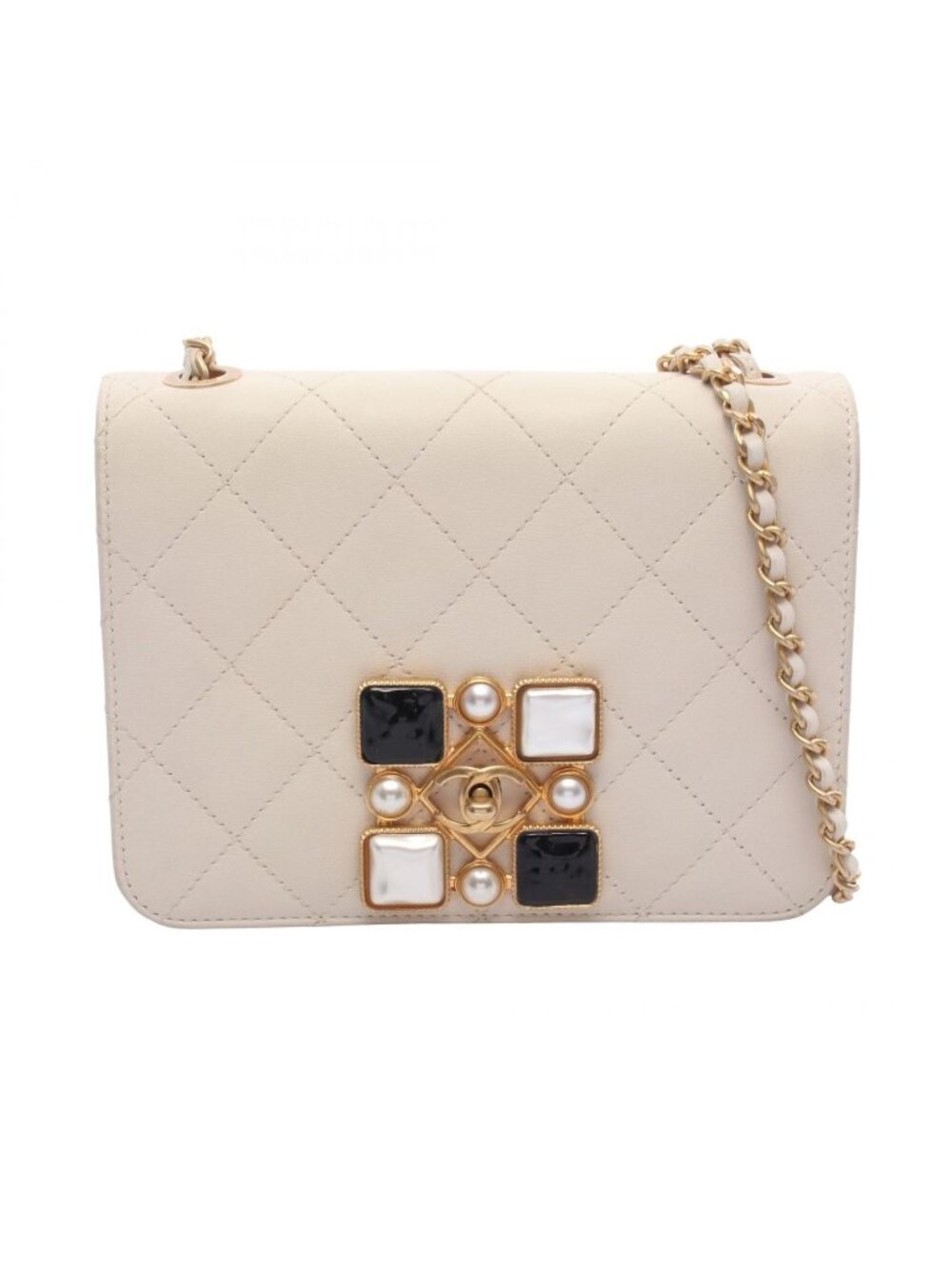 Chanel Shoulder Bag Gripoix Quilted Full Flap White Leather Chain